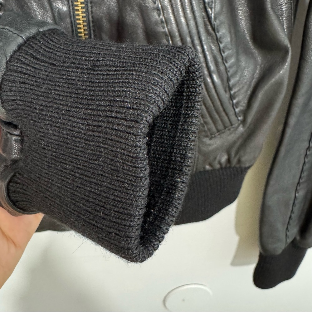 Mackage Dark Leather Jacket with Ribbed Details - Picture 6 of 16